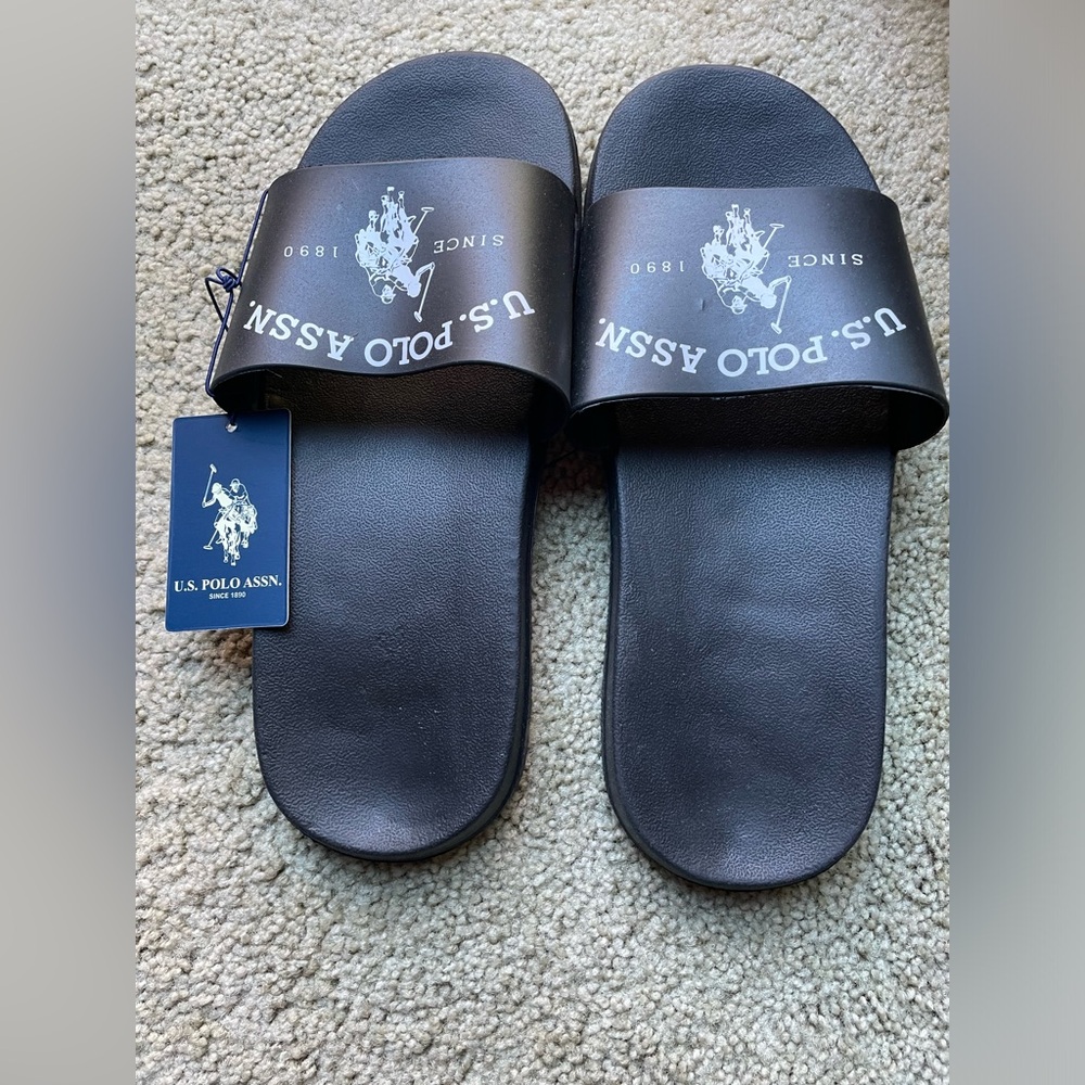 US Polo Assn Black Sport Slides/Sandal/Slipper Men’s size M 9-10 & L 11-12 NWT